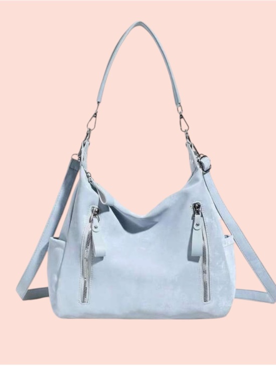 Handbags - Light Blue Suede Shoulder Bag